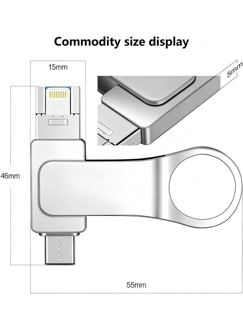 أبلينم محرك أقراص فلاش USB سعة 2 تيرابايت، ذاكرة USB 3.0 عالية السرعة متعددة المنافذ 4 في 1، ذاكرة تخزين الصور متوافقة مع وحدة تخزين خارجية، للهواتف الذكية/الكمبيوتر المحمول/أندرويد/الكمبيوتر الشخصي/ماك - Image 2
